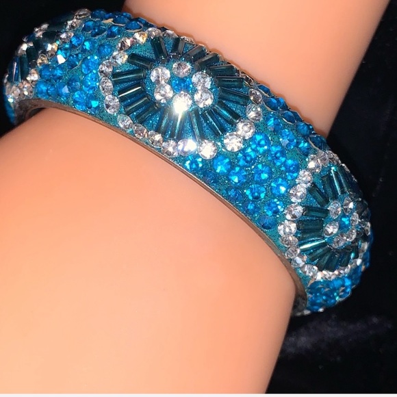 Dramatic & Dazzling Handmade Crystal Blue Bangle - Bracelet - Picture 8 of 16